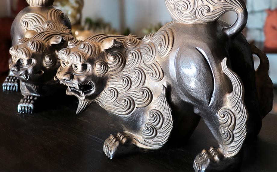 「魔除け金獅子」尻上がりシーサー 作 新垣信一