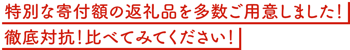 特別な寄付額の返礼品を多数ご用意しました！徹底対抗！比べてみてください！