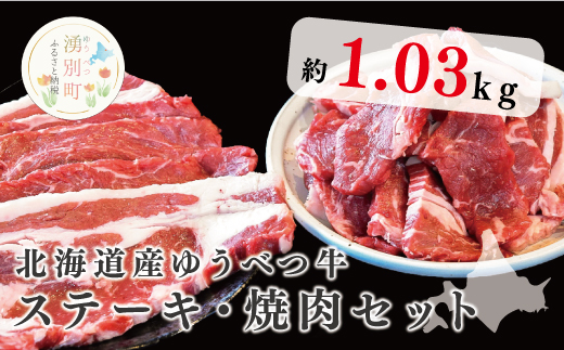 北海道湧別町のふるさと納税 北海道産　ゆうべつ牛ステーキ・焼き肉セット　約1.03kg　A