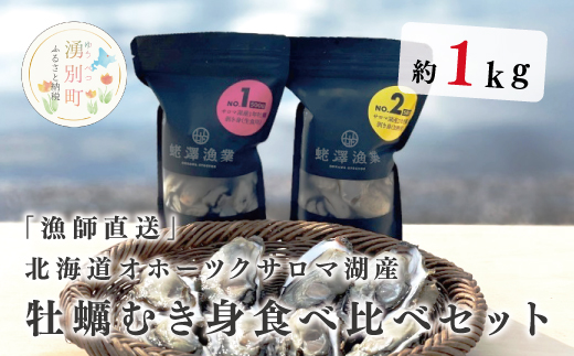 [国内消費拡大求む]『漁師直送』北海道オホーツクサロマ湖産牡蠣 むき身食べ比べ1kgセット(1年生食用500g・2年加熱用500g)