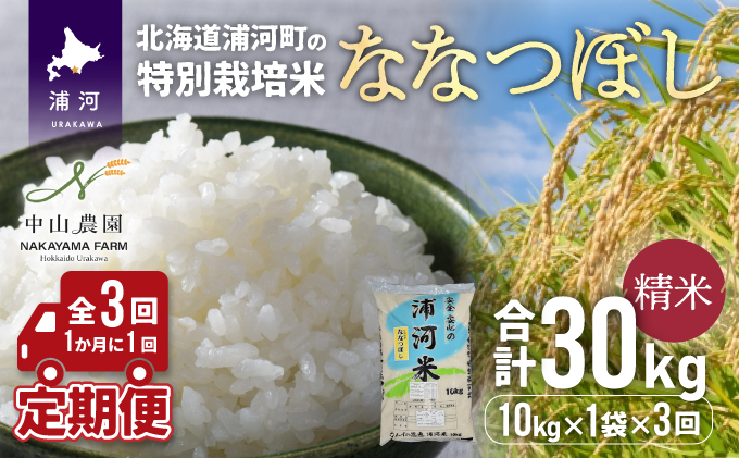 北海道浦河町のふるさと納税 【新米発送!】浦河の特別栽培米「ななつぼし」精米(10kg×1袋)定期便(全3回)[37-1054]