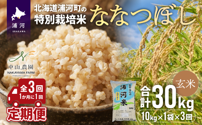 令和5年産】浦河の特別栽培米「ななつぼし」玄米(10kg×1袋)定期便(全3