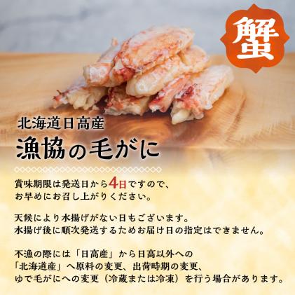 北海道浦河町のふるさと納税 【今が旬!】漁協の浜ゆで毛がに 中サイズ2尾セット※日付指定対応不可※[02-173]