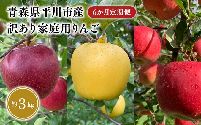8月下旬〜発送 訳あり家庭用りんご 6か月定期便約3kg[なるみ農園・青森りんご・平川市産・定期便・数量限定]