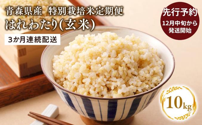 【令和8年産 先行予約   配送時期:2026年12月中旬～】　【3ヶ月連続お届け】特別栽培米 はれわたり玄米10kg(5㎏×2袋)×3回