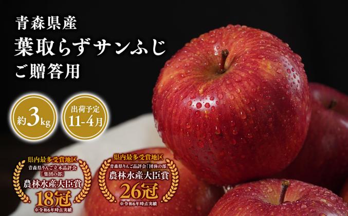 2026年産11月～4月発送　贈答用葉とらずサンふじ3kg　【そと川りんご園・11月・12月・1月・2月・3月・4月・青森県産・平川市・りんご・葉とらずサンふじ・3kg・贈答用】