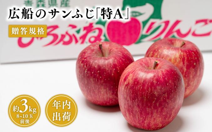 年内 贈答規格 広船のサンふじ 約3kg「特A」[広船アップルクラブ・平川市広船産・青森りんご・12月]