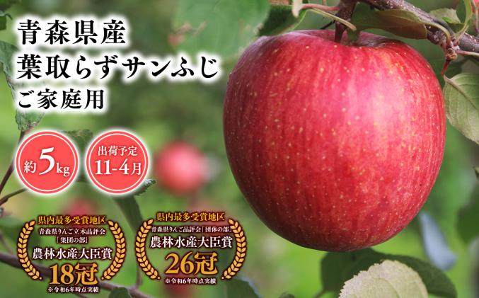 青森県平川市のふるさと納税 2025年産11月～4月発送　【訳あり】家庭用葉とらずサンふじ5kg　【そと川りんご園・11月・12月・1月・2月・3月・4月・青森県産・平川市・りんご・葉とらずサンふじ・5kg・訳あり・家庭用】
