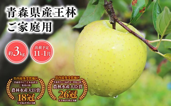 2025年産 11月～1月発送 【訳あり】家庭用王林3kg 【そと川りんご園