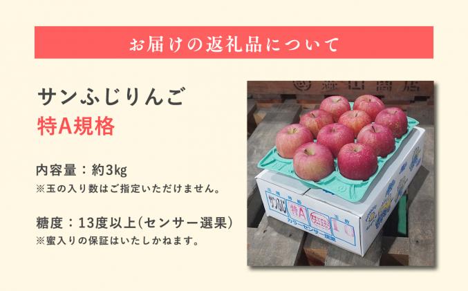 青森県平川市のふるさと納税 1月 サンふじりんご「特A」約3kg 糖度13度以上 【森山商店・平川市・青森りんご・1月】