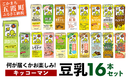 茨城県五霞町のふるさと納税 【合計200ml×16本】キッコーマン バラエティーセット 200ml / 飲料 豆乳 健康 おまかせ おやつ 豆乳飲料 大豆 パック セット 定番 飲み切り おすすめ 茨城県 五霞町