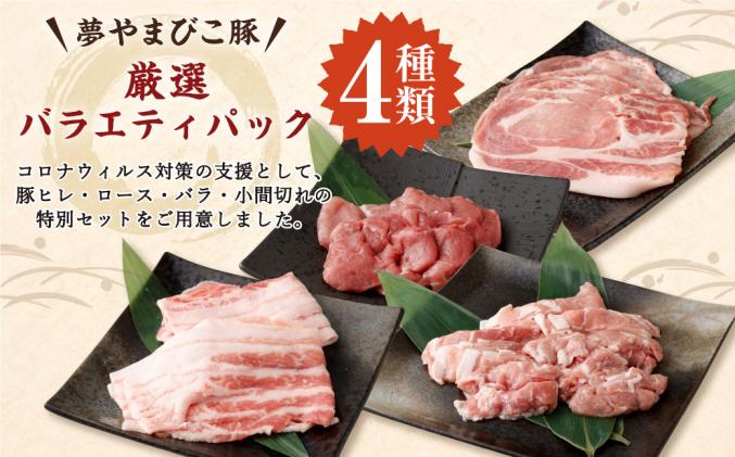幸田町産「夢やまびこ豚」厳選バラエティパック 4種類 1kg (ロース・バラ・ヒレ・小間切れ)