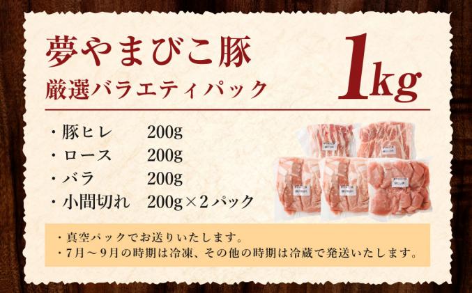 幸田町産「夢やまびこ豚」厳選バラエティパック 4種類 1kg (ロース・バラ・ヒレ・小間切れ)