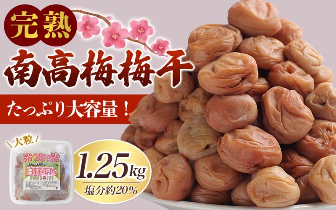 完熟南高梅 白梅干し 1.25kg 塩分約20% 完全無添加 サイズ混合 ご家庭