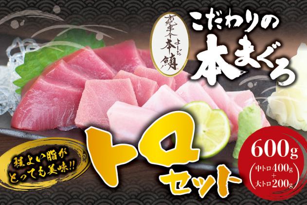 本マグロ 中とろ 400g & 大とろ 200g のセット(サク)「プレミア和歌山認定」 和歌山県でも指折りの好漁場で養殖された本鮪です!  南紀串本よしだ本鮪|