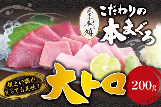 本マグロ 大とろ 200g サク 「プレミア和歌山認定」 和歌山県でも指折りの好漁場で養殖された本鮪です! 南紀串本よしだ本鮪