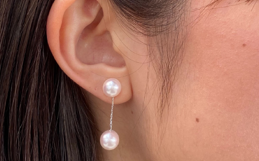 S085-224_天草産 スタッドピアス ダブルパール 7.5-8mm ピンク あこや 