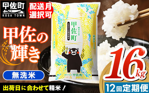 熊本県甲佐町のふるさと納税 【定期便12ヶ月】『甲佐の輝き』無洗米16kg×12ヶ月(5kg×2袋、6kg×1袋)【2025年9月より配送月選択可!】【価格改定ZJ】