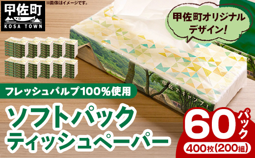 熊本県甲佐町のふるさと納税 ティッシュペーパーソフトパック　400枚(200組)60パック - ソフトパック ティッシュ ペーパー 生活用品 雑貨 日用品 必需品 紙 常備品 まとめ買い 備蓄 防災 ストック 熊本県 甲佐町