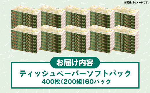 熊本県甲佐町のふるさと納税 ティッシュペーパーソフトパック　400枚(200組)60パック - ソフトパック ティッシュ ペーパー 生活用品 雑貨 日用品 必需品 紙 常備品 まとめ買い 備蓄 防災 ストック 熊本県 甲佐町