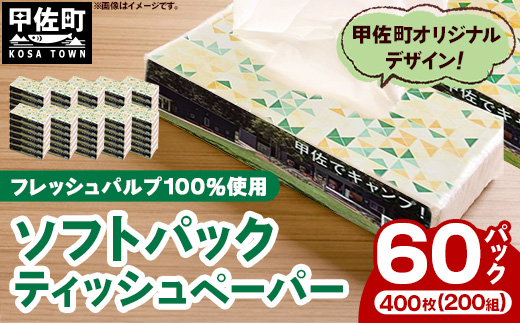 熊本県甲佐町のふるさと納税 ティッシュペーパーソフトパック　400枚(200組)60パック - ソフトパック ティッシュ ペーパー 生活用品 雑貨 日用品 必需品 紙 常備品 まとめ買い 備蓄 防災 ストック 熊本県 甲佐町【ZA】【価格改定】