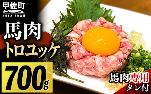 熊本県甲佐町のふるさと納税 馬肉 トロユッケ700g (専用たれ付き)- 馬肉ユッケ 馬刺しユッケ 特殊加工 低温調理 レア食感 自家製タレ付 冷凍 人気 おすすめ 熊本県 甲佐町【価格改定X】