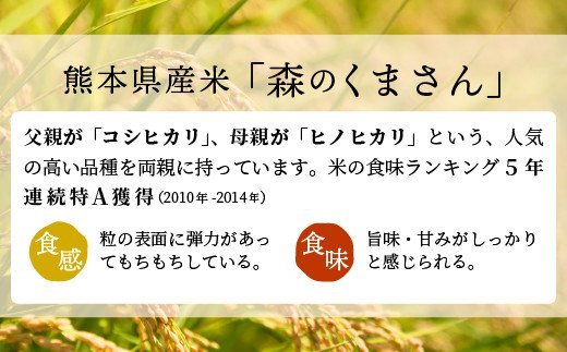 熊本県甲佐町のふるさと納税 熊本を代表するブランド米「森のくまさん」の単一原料米15kg×3ヶ月(森のくまさん5kg×3袋)決済確定月の翌月10日前後発送予定
