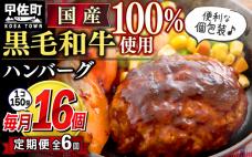 【毎月お届け】黒毛和牛　ハンバーグ　150g×16個(定期便6ヶ月コース)- ハンバーグ おべんとう お弁当 おかず 個包装 小分け 人気 黒毛和牛 牛肉100% 冷凍 国産 おすすめ 和牛 お取り寄せ 焼くだけ 熊本県産 熊本産 国内産 国産牛 総菜 定期便 6ヶ月 甲佐町【価格改定】