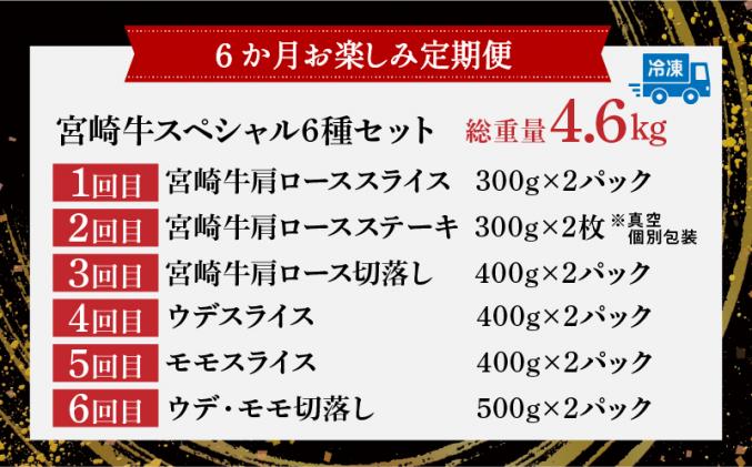 宮崎県都農町のふるさと納税 6か月お楽しみ定期便『宮崎牛スペシャル6種セット』総重量4.6kg 肉 牛 牛肉 焼肉 国産_T009-002