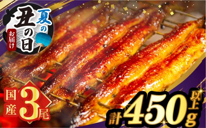 [夏の丑の日までにお届け!!]うなぎ蒲焼3尾(さんしょう・たれ付き)計450g以上 鰻 魚 魚介 加工品 国産_T026-0145-US2