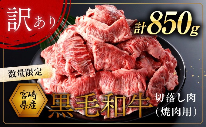 41 0416 数量限定 訳あり 宮崎県産黒毛和牛切り落とし肉 焼肉用 計850g 宮崎県都農町 セゾンのふるさと納税