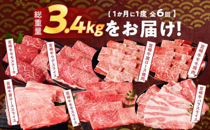 宮崎県都農町のふるさと納税 ≪6か月お楽しみ定期便≫宮崎牛味わい尽くしセット(総重量3.4kg) 肉 牛 牛肉 おかず 国産_T030-065