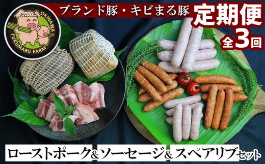 [2ヶ月に1度の定期便:全3回]ブランド豚・キビまる豚ローストポーク&ソーセージ&スペアリブセット