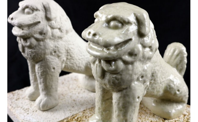 富盛の石彫大獅子【レプリカ】2体セット - シーサー 民芸品 工芸品
